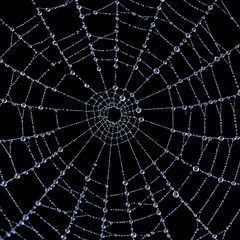 Obraz premium water droplets on a spider web with black background - nature close up macro photography