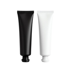 Black and white cosmetic tubes side by side.