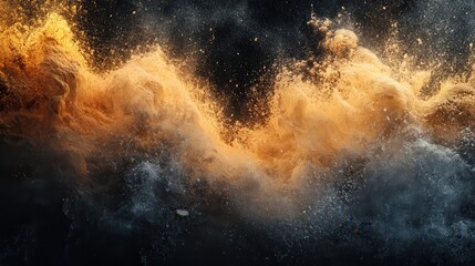 Abstract explosion of golden and grey dust