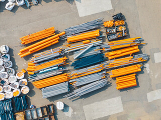 Colorful Plastic Components and Pipes in Factory Storage