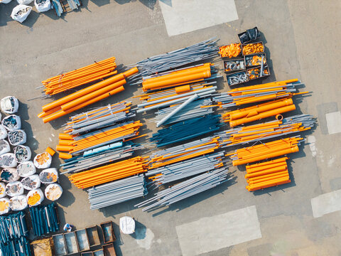 Colorful Plastic Components and Pipes in Factory Storage