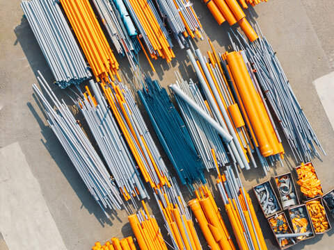 Plastic Pipes in Factory Yard Aerial View