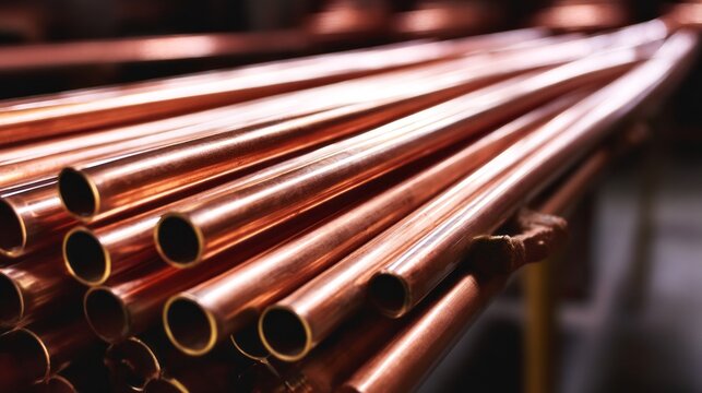 copper pipes close up.
