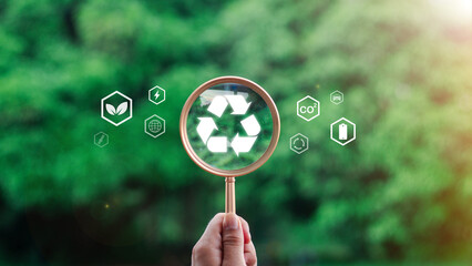 business hands holding the green world for the Sustainable Development Goals.Corporate social responsibility CSR.World Environment Day. Responsibility for the environment. Save and protect the world.