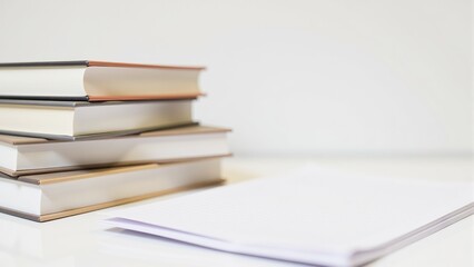 Stack Of Books With Open Notebook