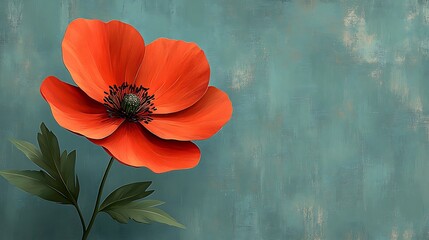 Vibrant orange poppy against textured backdrop