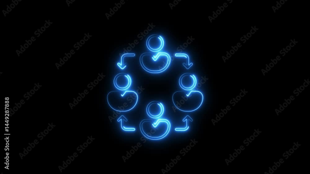 Poster animated neon sign of a people group interacting in a continuous circular flow