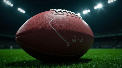 American Football Close-Up On Green Grass