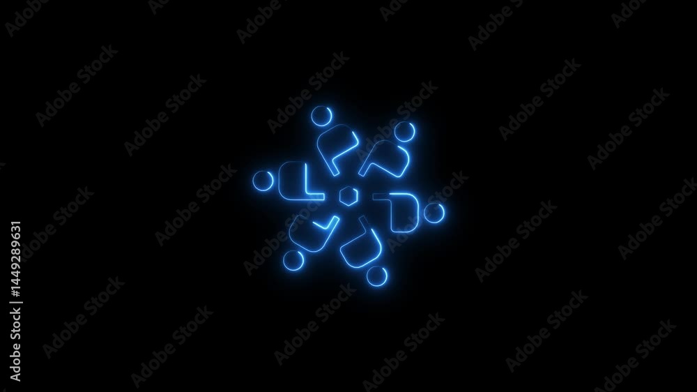 Poster illuminated neon icon represents unity and collaboration in a modern design