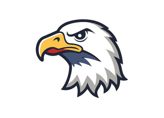 Fototapeta premium Stylized Illustration of a Bald Eagle's Head – Bold Design with Yellow Beak, Fierce Expression, and Blue Accents Symbolizing Strength and Freedom