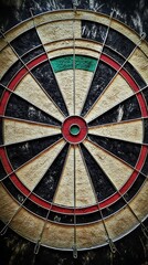 Detailed Dartboard Close Up Featuring Red, Green, Black and Beige Segments Texture