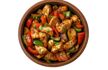 chicken fajita food on wooden plate isolated on white or transparent png