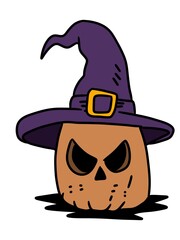 halloween pumpkin with hat and witch hat illustration design