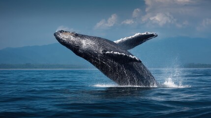 Fototapeta premium Humpback Whale Breach: Majestic Ocean Giant