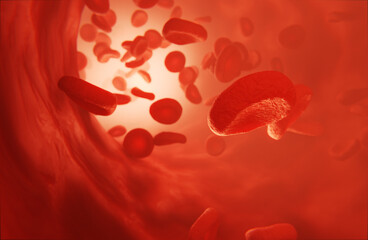 Blood cells flowing trough veins inside the body
