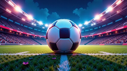 Soccer Ball On Field In Stadium