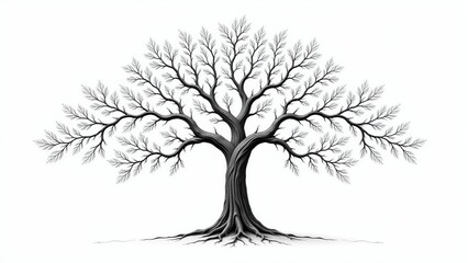 Winter Tree Silhouette With Bare Branches