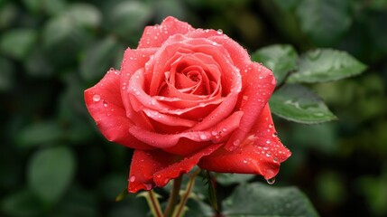 Vibrant Pink Rose in Full Bloom with Dewdrops on Petals Surrounded by Green Foliage Perfect for Romantic Gardens Floral Photography