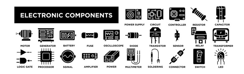 Electronic Components icon set. Editable Stroke Icon Collection.