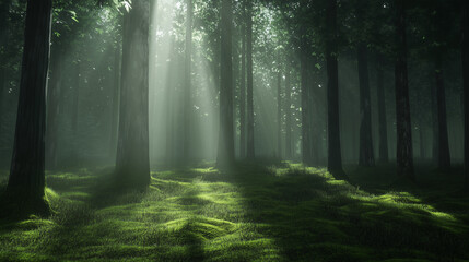 Obraz premium Peaceful woodland with soft morning rays