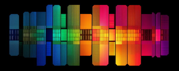 Rainbow reflection of a Semiconductor or electronics processor wafer circuit pattern surface background. Abstract microprocessor. hi-tech processing industry concept background. Generative AI.
