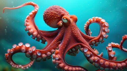Obraz premium Vibrant and detailed underwater scene featu a colorful octopus with textured skin and large tentacles in clear blue water, showcasing marine life diversity