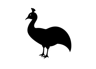 Fototapeta premium Black Silhouette of a Peacock in Profile with Fan-Shaped Tail and Crest – Elegant Design Highlighting Iconic Bird Features