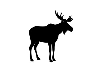 Black Silhouette of a Standing Moose with Large Antlers - Wildlife Vector Illustration