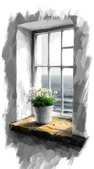 window with flowers in pots
