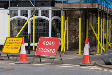 Road closed signs in a historic street