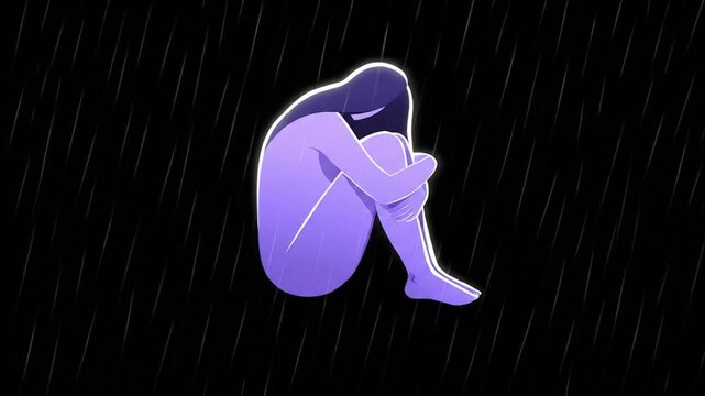 Corporal punishment  a blue figure cowers in a dark space. Suitable for illustrating fear, abuse, punishment, psychology, trauma themes.