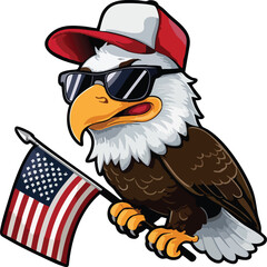 Patriotic Eagle Cartoon Waving American Flag