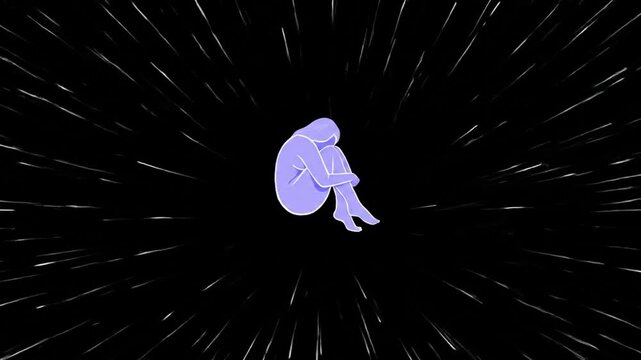 Corporal punishment  a blue figure cowers in a dark space. Suitable for illustrating fear, abuse, punishment, psychology, trauma themes.