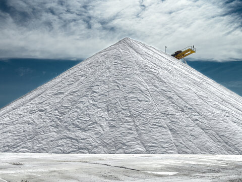 Salt mound with sea salt at a salt production facility