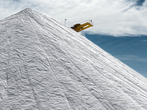 Salt mound with sea salt at a salt production facility