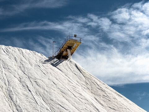Salt mound with sea salt at a salt production facility