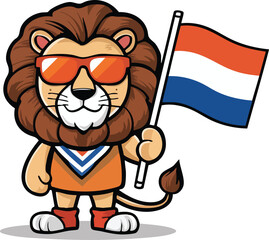 Dutch Lion Cartoon with Flag