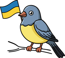 Cartoon bird with Ukraine flag