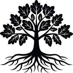 oak tree vector silhouette art and illustration