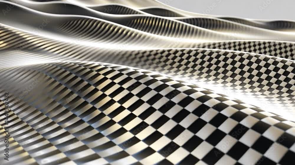 Poster dynamic abstract wavy pattern black and white checkered design creates mesmerizing visual effect wit