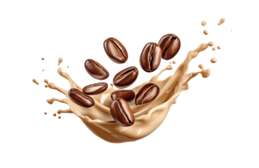 hot liquid coffee splash with Coffee Bean falling, 3d illustration.