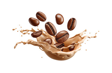 Obraz premium hot liquid coffee splash with Coffee Bean falling, 3d illustration.