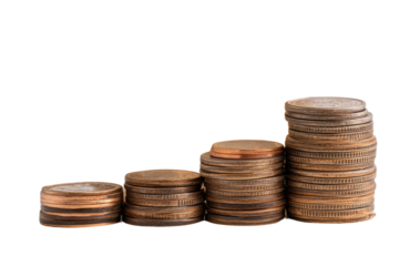 Stacks of increasing coins displaying financial growth and savings, cut out