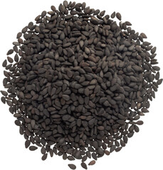 Black sesame seeds isolated on white background