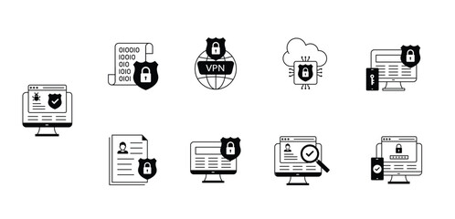 Cyber defense icons depicting security measures