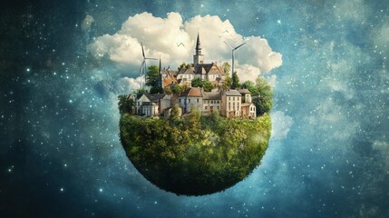 Floating town on a sphere