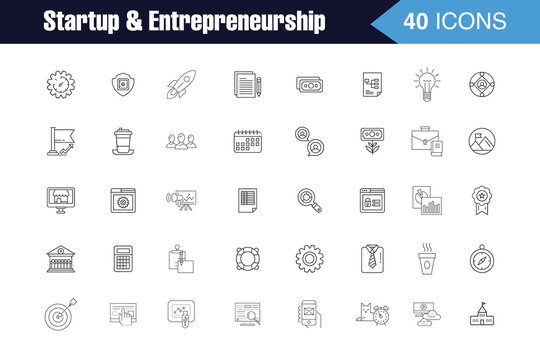 Startup and Entrepreneurship Icons Set, Business Development Line Icons, Company Startup Icons Pack, startup, entrepreneurship, business, company