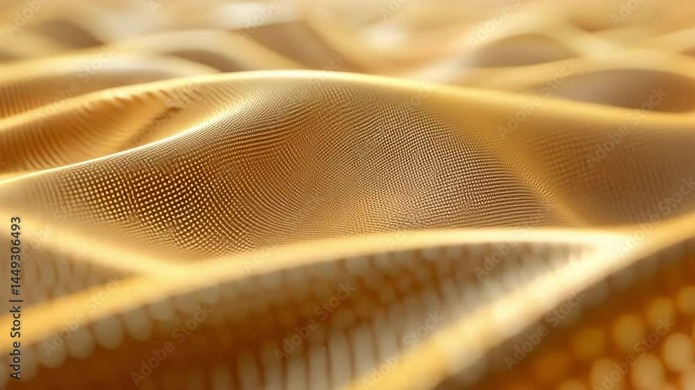 Poster elegant close up of smooth golden fabric luxurious textures, intricate patterns, and flowing waves c