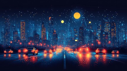 Fototapeta premium Cityscape with cars driving on road