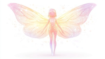 A radiant, winged figure, soft pastel colors, ethereal